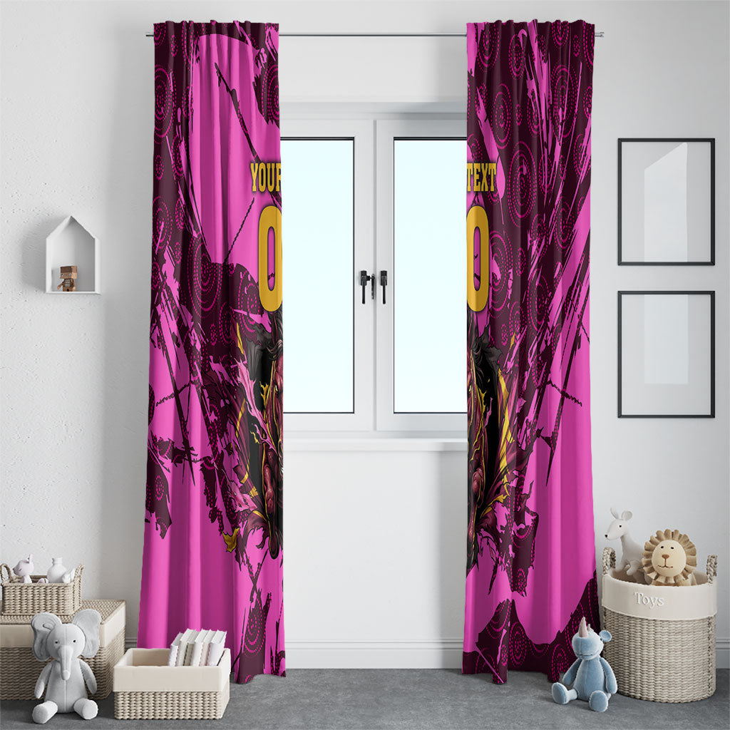 Personalised Brisbane Broncos Window Curtain Fierce Horse Mascot In Pink Aboriginal Dot Art Style