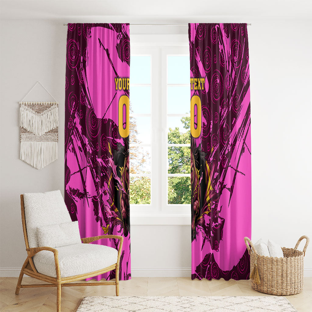Personalised Brisbane Broncos Window Curtain Fierce Horse Mascot In Pink Aboriginal Dot Art Style