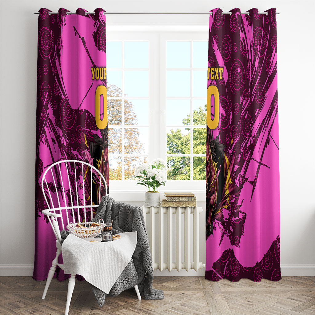 Personalised Brisbane Broncos Window Curtain Fierce Horse Mascot In Pink Aboriginal Dot Art Style