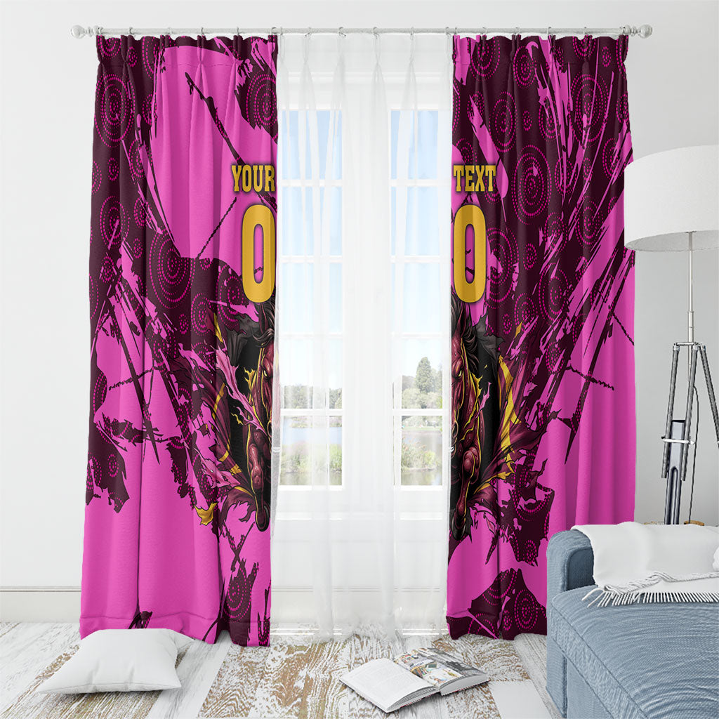 Personalised Brisbane Broncos Window Curtain Fierce Horse Mascot In Pink Aboriginal Dot Art Style