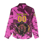 Personalised Brisbane Broncos Women Casual Shirt Fierce Horse Mascot In Pink Aboriginal Dot Art Style