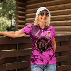 Personalised Brisbane Broncos Women Polo Shirt Fierce Horse Mascot In Pink Aboriginal Dot Art Style