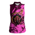 Personalised Brisbane Broncos Women Sleeveless Polo Shirt Fierce Horse Mascot In Pink Aboriginal Dot Art Style