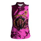 Personalised Brisbane Broncos Women Sleeveless Polo Shirt Fierce Horse Mascot In Pink Aboriginal Dot Art Style