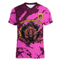 Personalised Brisbane Broncos Women V-Neck T-Shirt Fierce Horse Mascot In Pink Aboriginal Dot Art Style