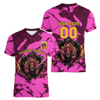 Personalised Brisbane Broncos Women V-Neck T-Shirt Fierce Horse Mascot In Pink Aboriginal Dot Art Style