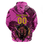 Personalised Brisbane Broncos Zip Hoodie Fierce Horse Mascot In Pink Aboriginal Dot Art Style