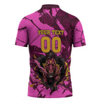 Personalised Brisbane Broncos Zipper Polo Shirt Fierce Horse Mascot In Pink Aboriginal Dot Art Style
