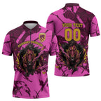 Personalised Brisbane Broncos Zipper Polo Shirt Fierce Horse Mascot In Pink Aboriginal Dot Art Style