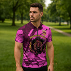 Personalised Brisbane Broncos Zipper Polo Shirt Fierce Horse Mascot In Pink Aboriginal Dot Art Style