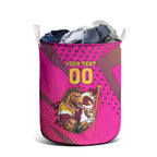 Custom Rugby Broncos Laundry Basket Muscular Horse Mascot With Flag In Pink