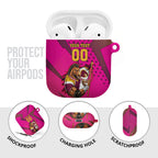 Custom Rugby Broncos AirPods Case Muscular Horse Mascot With Flag In Pink