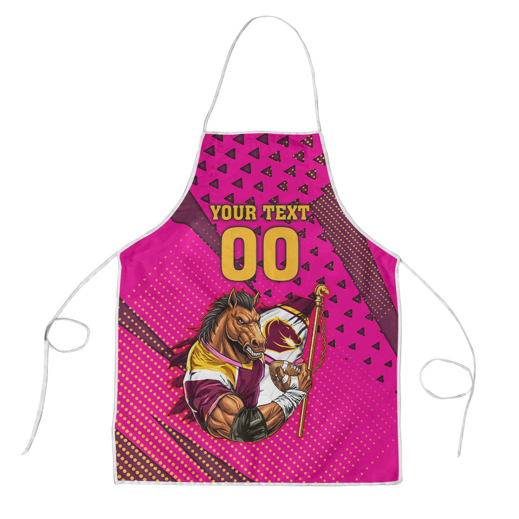 Custom Rugby Broncos Apron Muscular Horse Mascot With Flag In Pink