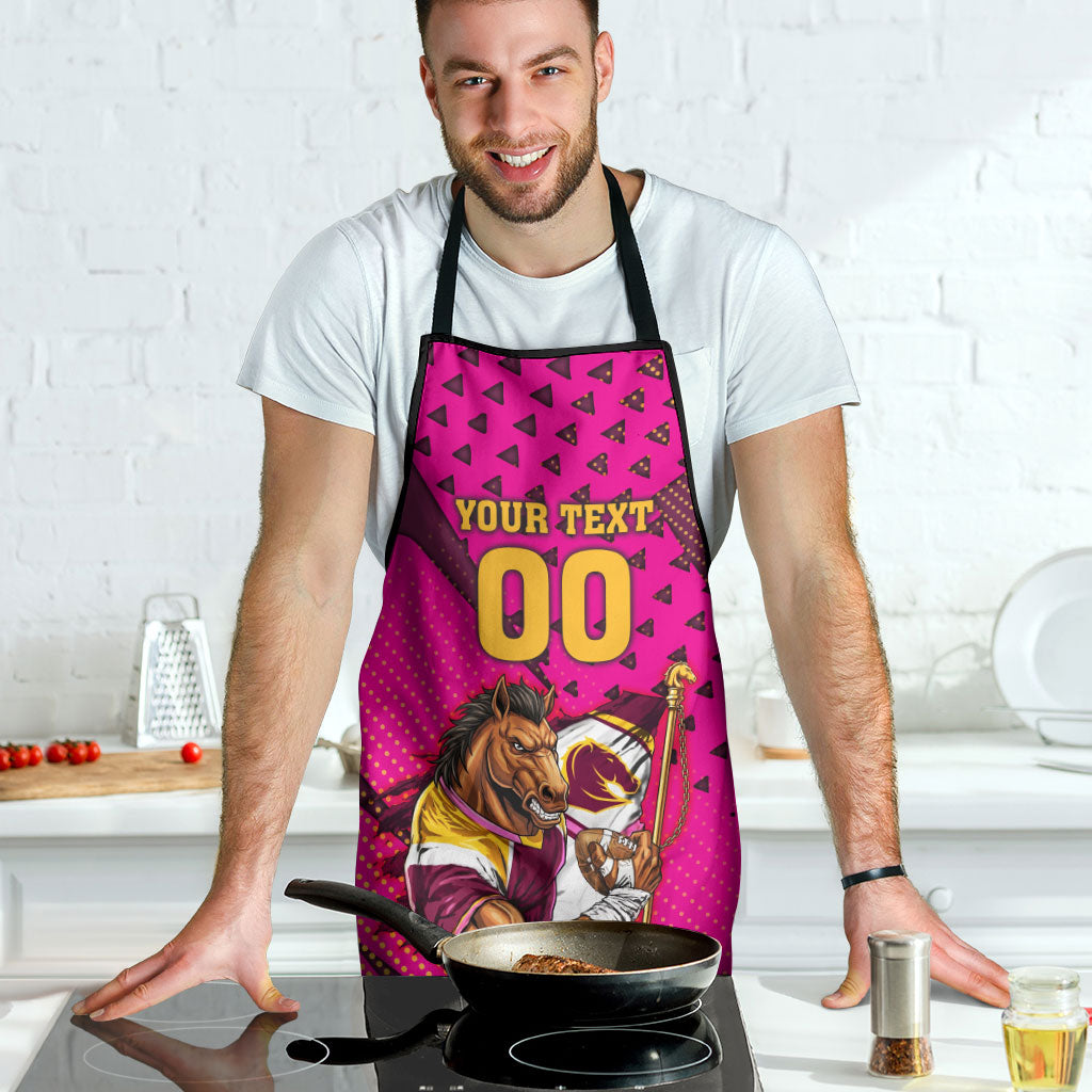 Custom Rugby Broncos Apron Muscular Horse Mascot With Flag In Pink