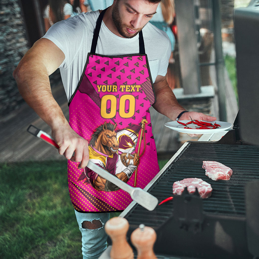Custom Rugby Broncos Apron Muscular Horse Mascot With Flag In Pink