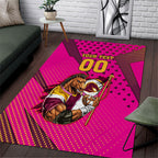 Custom Rugby Broncos Area Rug Muscular Horse Mascot With Flag In Pink