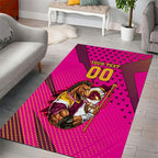 Custom Rugby Broncos Area Rug Muscular Horse Mascot With Flag In Pink