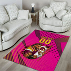 Custom Rugby Broncos Area Rug Muscular Horse Mascot With Flag In Pink