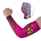 Custom Rugby Broncos Arm Sleeves Muscular Horse Mascot With Flag In Pink