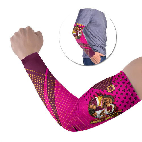 Custom Rugby Broncos Arm Sleeves Muscular Horse Mascot With Flag In Pink