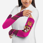 Custom Rugby Broncos Arm Sleeves Muscular Horse Mascot With Flag In Pink