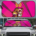 Custom Rugby Broncos Auto Sun Shade Muscular Horse Mascot With Flag In Pink