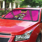 Custom Rugby Broncos Auto Sun Shade Muscular Horse Mascot With Flag In Pink