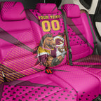 Custom Rugby Broncos Back Car Seat Cover Muscular Horse Mascot With Flag In Pink