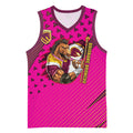 Custom Rugby Broncos Basketball Jersey Muscular Horse Mascot With Flag In Pink