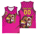 Custom Rugby Broncos Basketball Jersey Muscular Horse Mascot With Flag In Pink