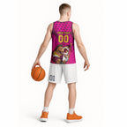Custom Rugby Broncos Basketball Jersey Muscular Horse Mascot With Flag In Pink