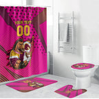 Custom Rugby Broncos Bathroom Set Muscular Horse Mascot With Flag In Pink