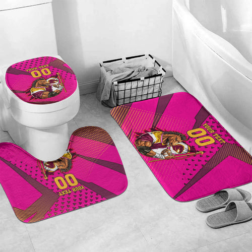 Custom Rugby Broncos Bathroom Set Muscular Horse Mascot With Flag In Pink