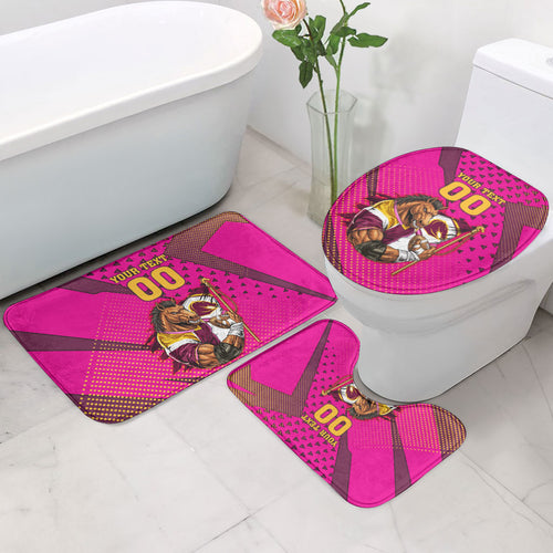 Custom Rugby Broncos Bathroom Set Muscular Horse Mascot With Flag In Pink