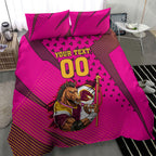Custom Rugby Broncos Bedding Set Muscular Horse Mascot With Flag In Pink