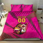Custom Rugby Broncos Bedding Set Muscular Horse Mascot With Flag In Pink