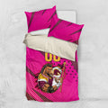 Custom Rugby Broncos Bedding Set Muscular Horse Mascot With Flag In Pink