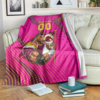 Custom Rugby Broncos Blanket Muscular Horse Mascot With Flag In Pink
