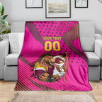 Custom Rugby Broncos Blanket Muscular Horse Mascot With Flag In Pink