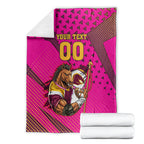 Custom Rugby Broncos Blanket Muscular Horse Mascot With Flag In Pink