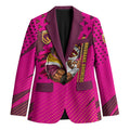 Custom Rugby Broncos Blazer Muscular Horse Mascot With Flag In Pink