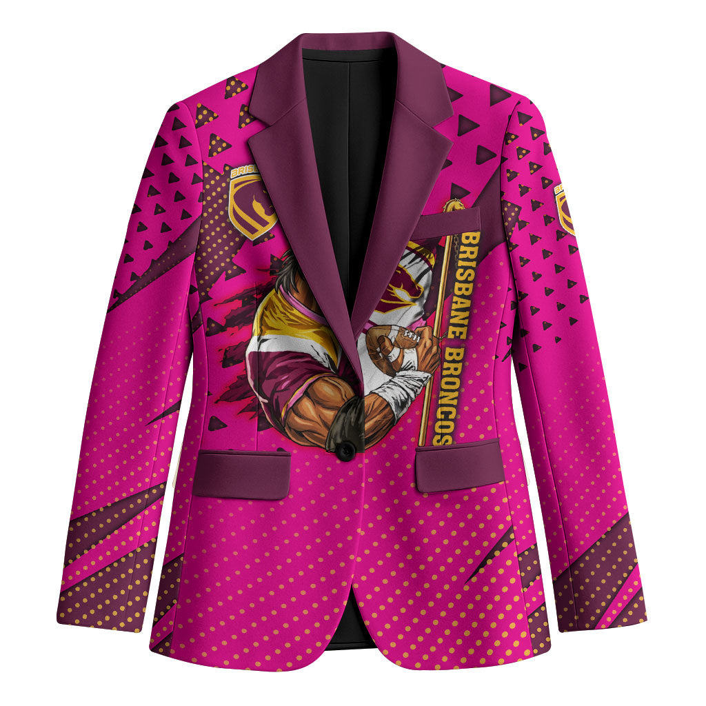 Custom Rugby Broncos Blazer Muscular Horse Mascot With Flag In Pink