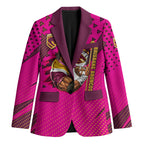 Custom Rugby Broncos Blazer Muscular Horse Mascot With Flag In Pink