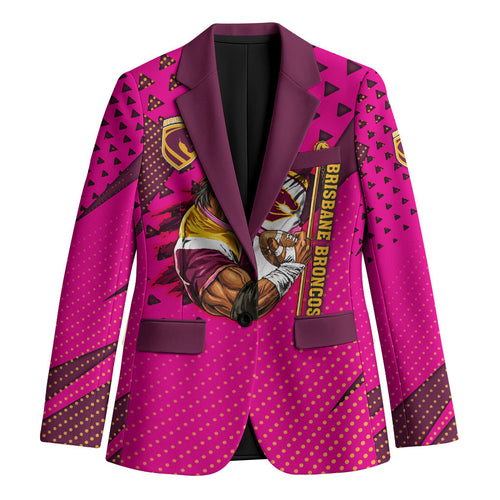 Custom Rugby Broncos Blazer Muscular Horse Mascot With Flag In Pink