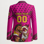Custom Rugby Broncos Blazer Muscular Horse Mascot With Flag In Pink