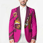 Custom Rugby Broncos Blazer Muscular Horse Mascot With Flag In Pink