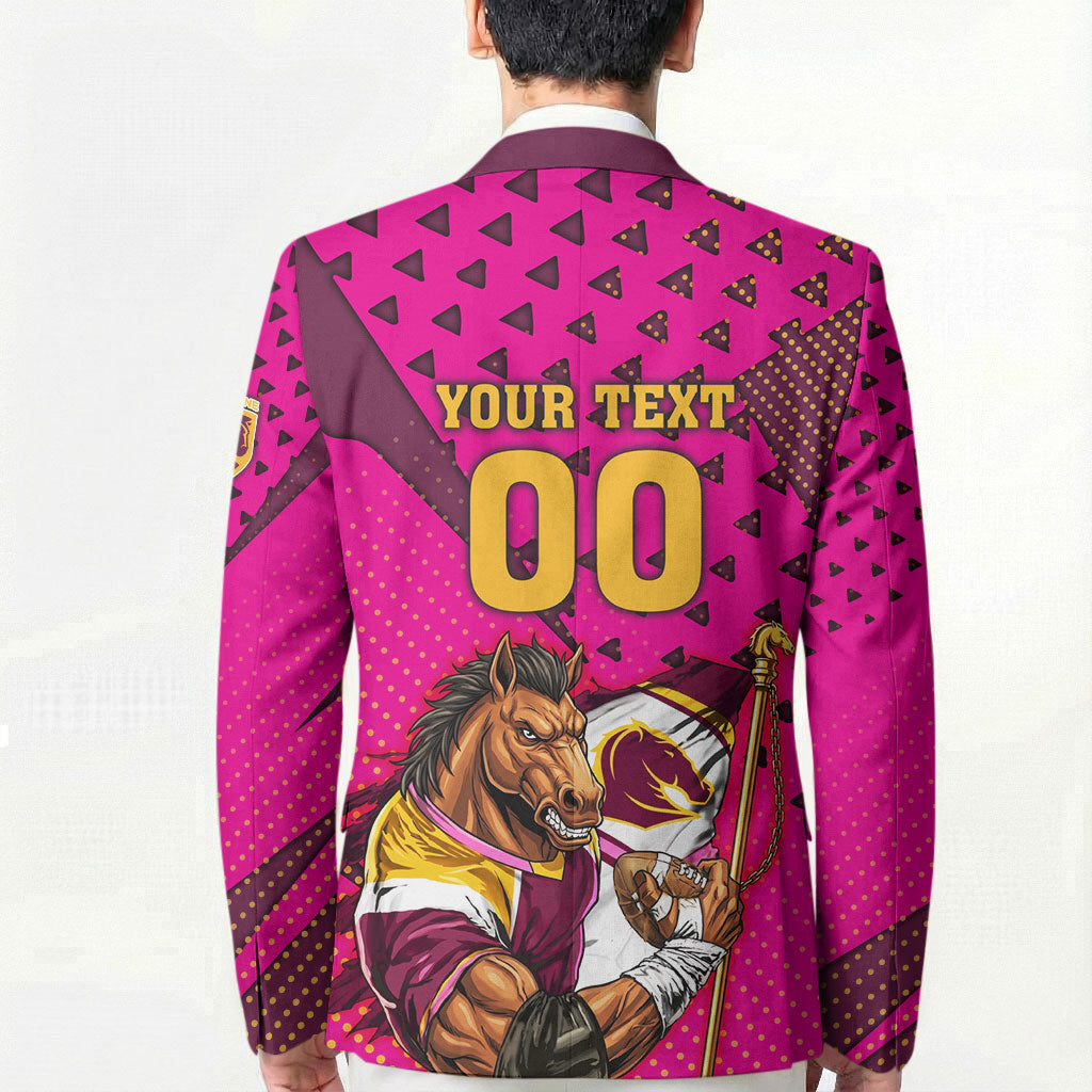 Custom Rugby Broncos Blazer Muscular Horse Mascot With Flag In Pink