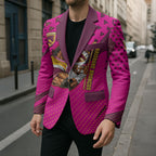 Custom Rugby Broncos Blazer Muscular Horse Mascot With Flag In Pink