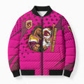 Custom Rugby Broncos Bomber Puffer Jacket Muscular Horse Mascot With Flag In Pink