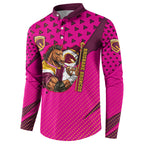 Custom Rugby Broncos Button Sweatshirt Muscular Horse Mascot With Flag In Pink